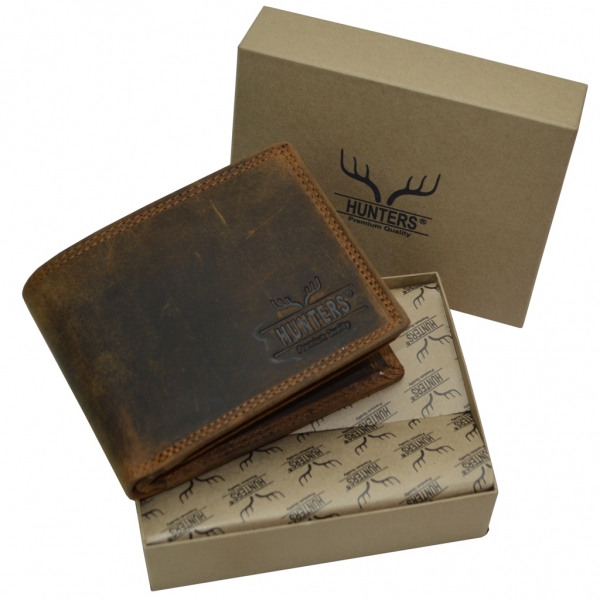 flevado Hunter Vollleder Herren Geldbörse Riegelverschluss Querformat RFID Schutz mit Geschenkbox